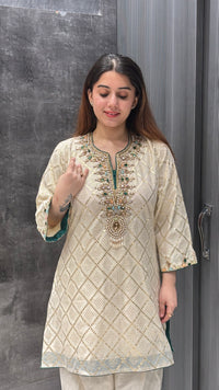 Banarasi Co-ord Set with Kundan & Dabka Hand-Embroidered Neckline