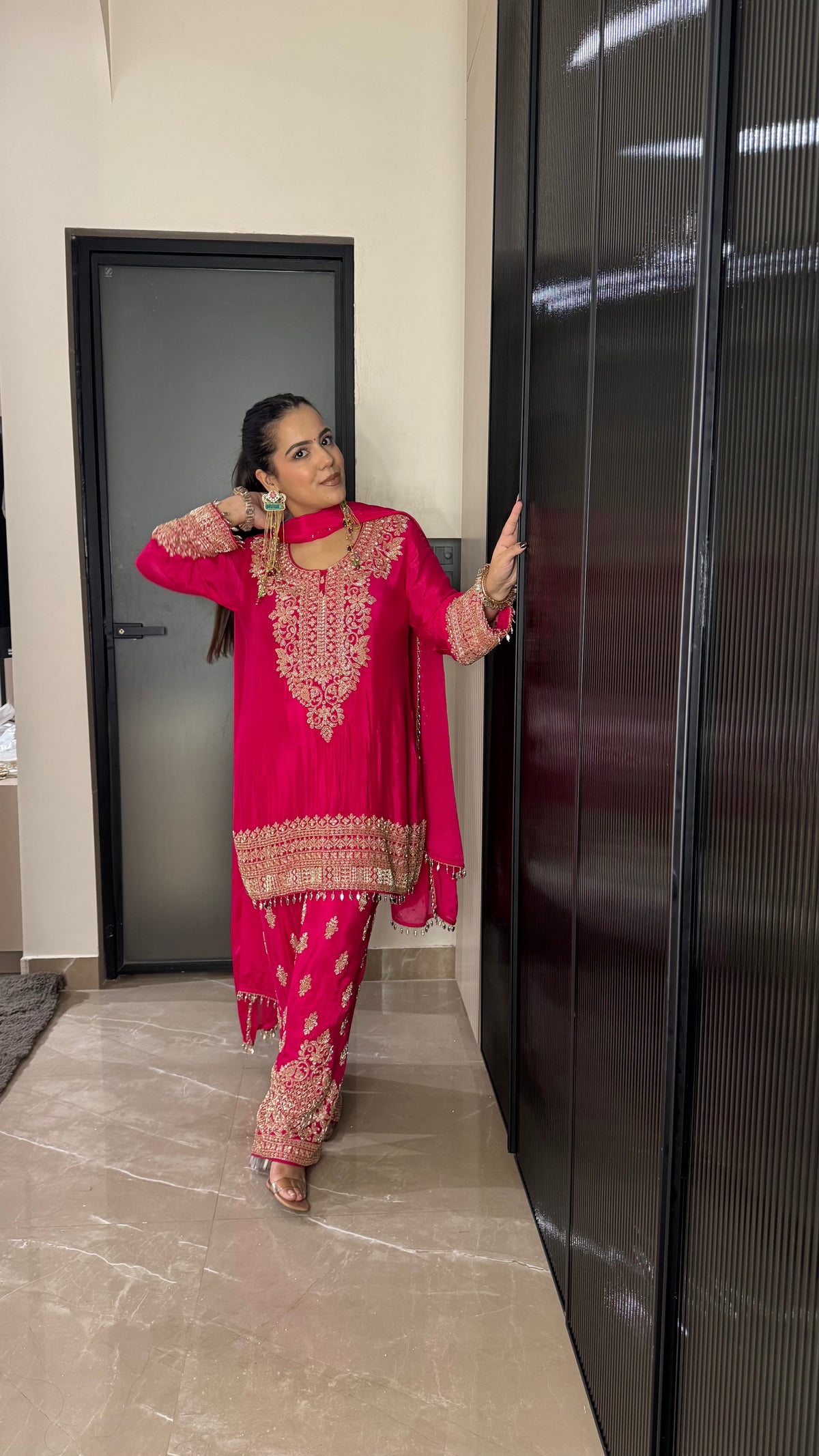 Elegant Chinon Beads Work Suit Set – Handcrafted Luxury