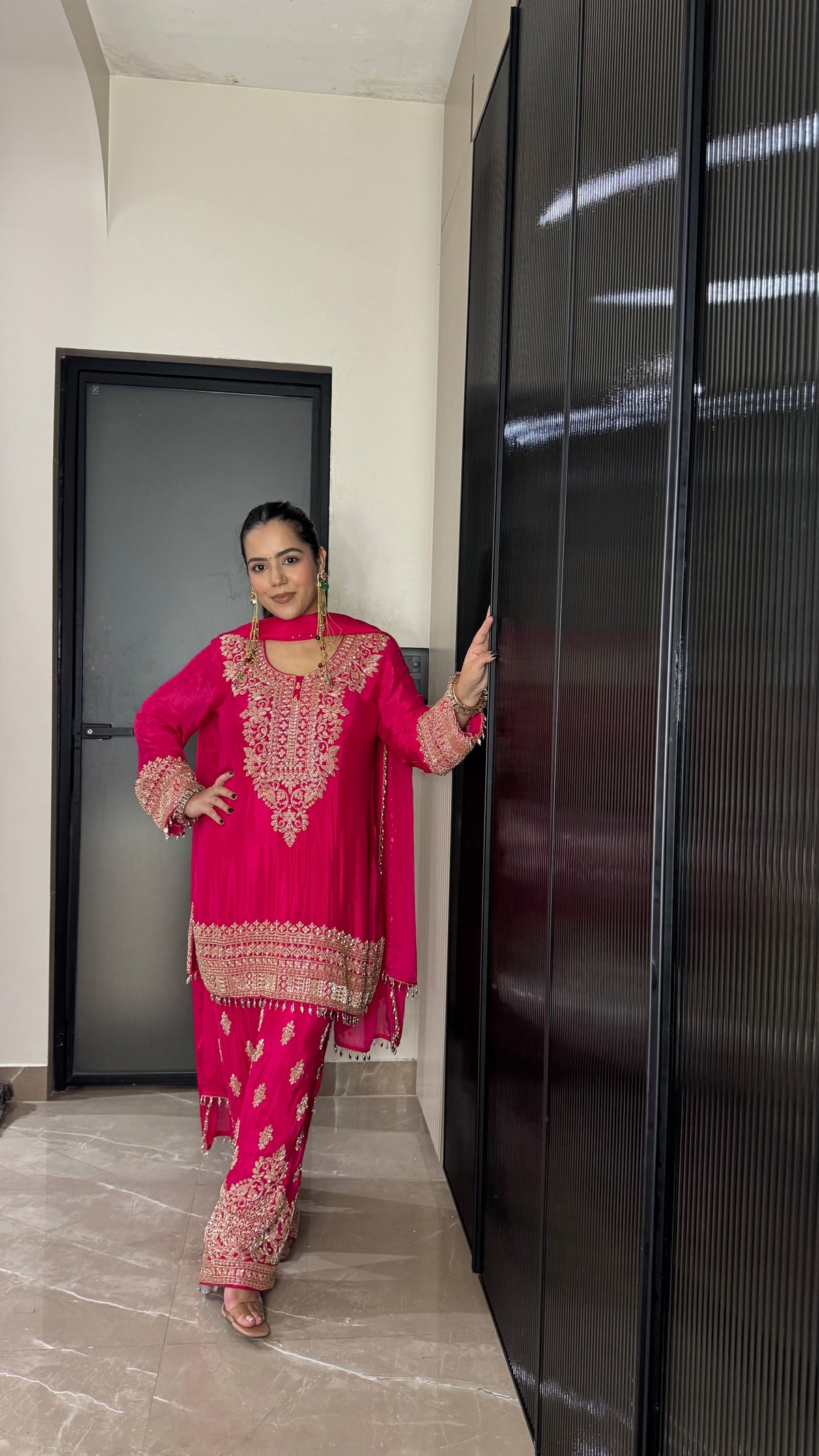 Elegant Chinon Beads Work Suit Set – Handcrafted Luxury