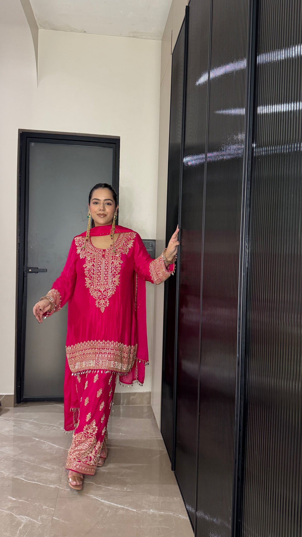 Elegant Chinon Beads Work Suit Set – Handcrafted Luxury