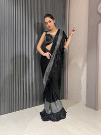 Black Lycra Saree with Satin Handworked Blouse