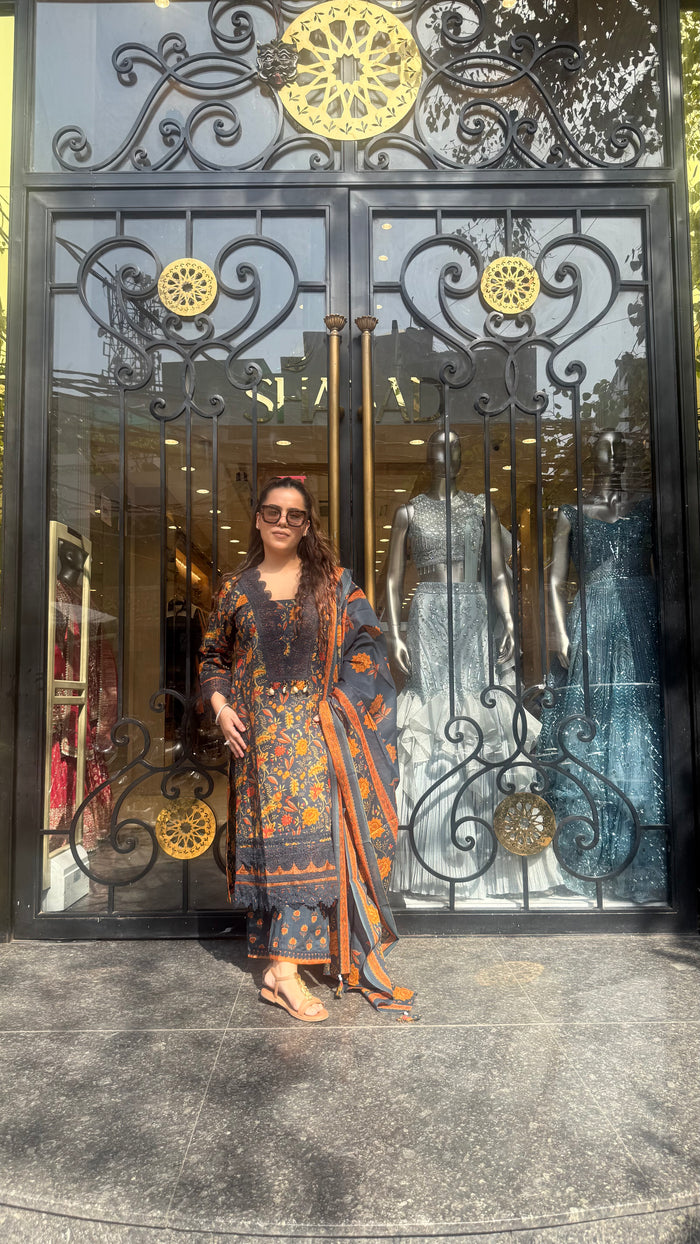 Women’s Printed Cotton Suit Set with Lace Work | Elegant Ethnic Wear