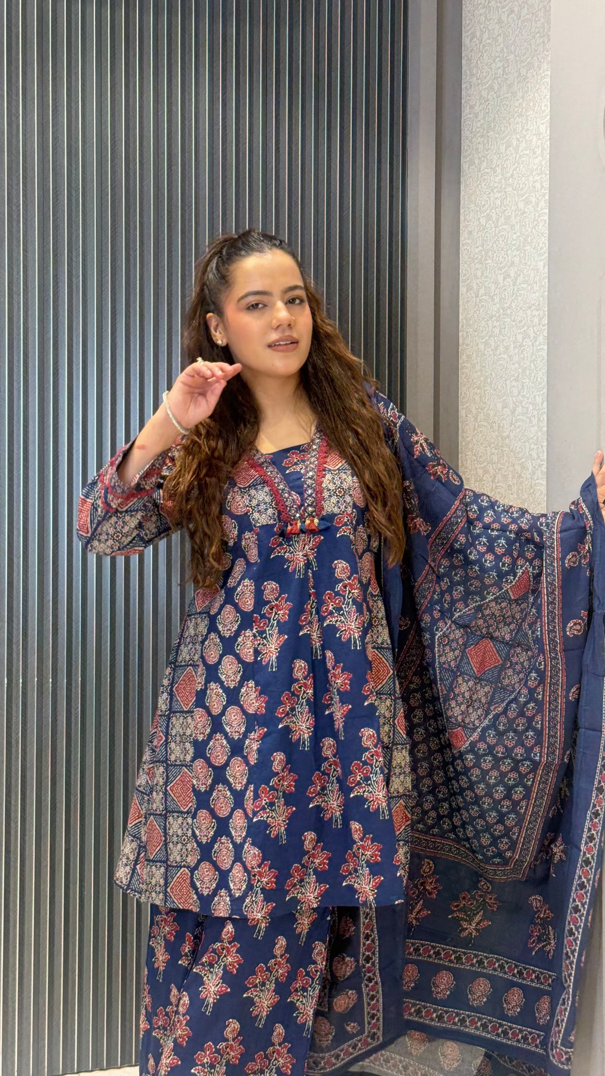 Women’s Ajrak Printed Cotton Suit Set | Elegant Ethnic Wear