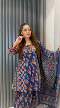 Women’s Ajrak Printed Cotton Suit Set | Elegant Ethnic Wear