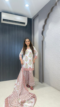 Women’s Printed Cotton Farshi Salwar Suit with Handwork Neckline