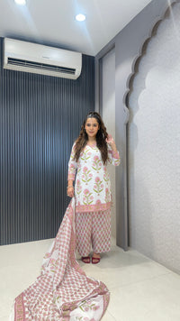 Women’s Printed Cotton Farshi Salwar Suit with Handwork Neckline