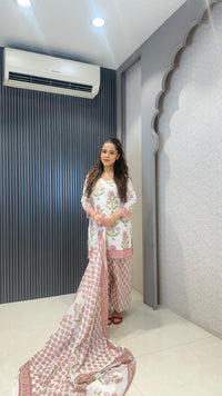 Women’s Printed Cotton Farshi Salwar Suit with Handwork Neckline