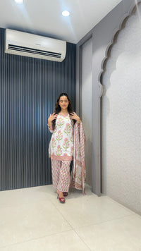 Women’s Printed Cotton Farshi Salwar Suit with Handwork Neckline