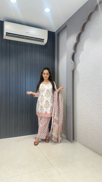 Women’s Printed Cotton Farshi Salwar Suit with Handwork Neckline