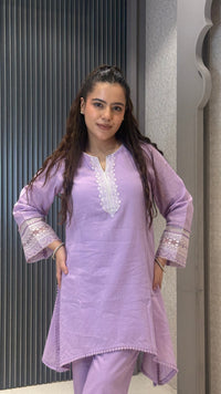 Women’s Cotton Jacket Style Coord Set with Thread Embroidery Neckline