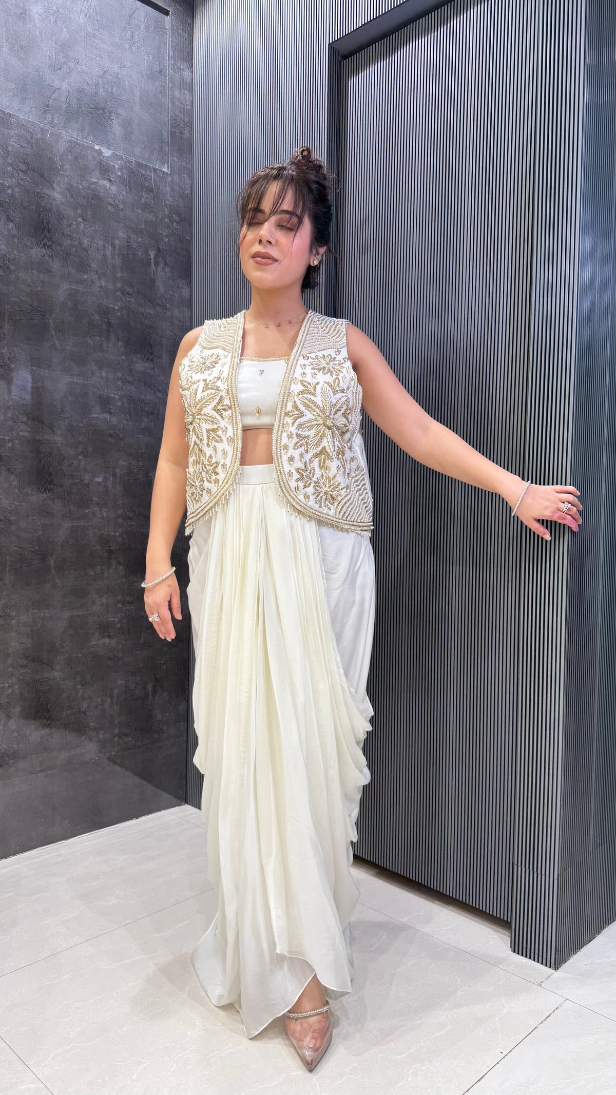 Luxe Indo-Western Silk Jacket Set – Handcrafted Pearl & Sequin Detailing