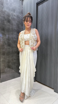 Luxe Indo-Western Silk Jacket Set – Handcrafted Pearl & Sequin Detailing