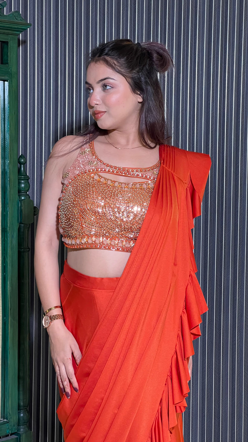 Shimmer Lycra Saree with Handcrafted Net Blouse