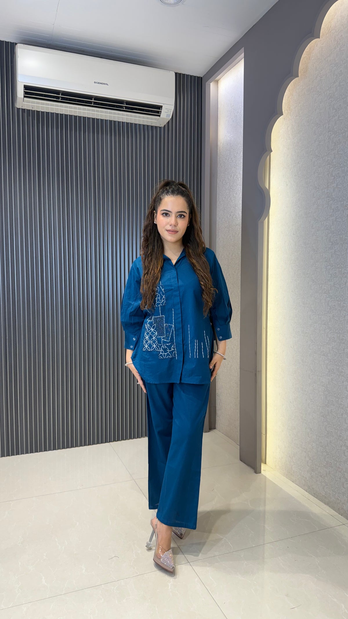 Women's Linen Thread Embroidery Co-Ord Set with Beads Work | Elegant Designer Coords | Sizes Up to 42