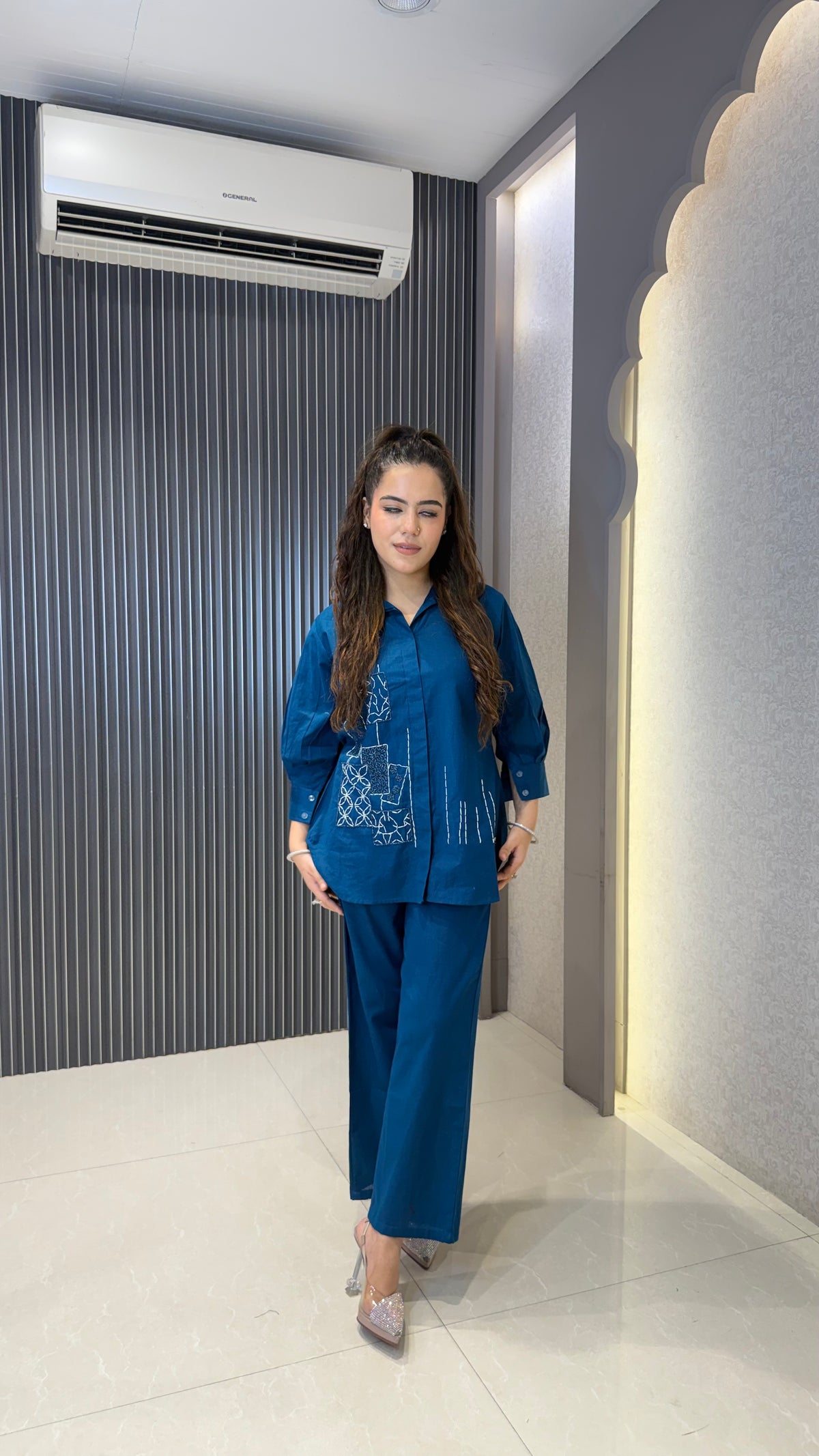 Women's Linen Thread Embroidery Co-Ord Set with Beads Work | Elegant Designer Coords | Sizes Up to 42