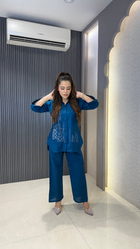 Women's Linen Thread Embroidery Co-Ord Set with Beads Work | Elegant Designer Coords | Sizes Up to 42