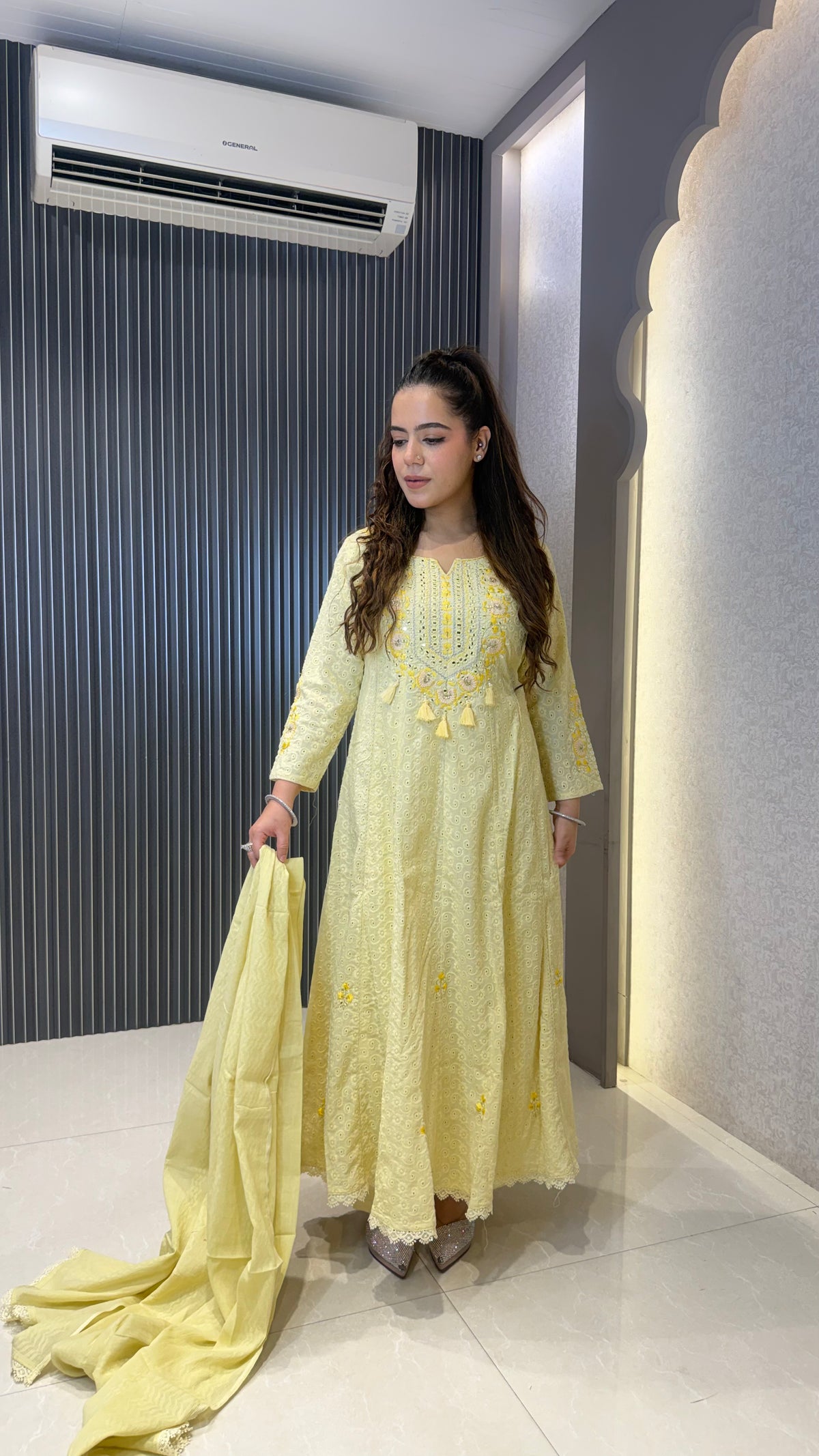 Women's Schiffli Suit Set with Thread Embroidery | Elegant Ethnic Wear |