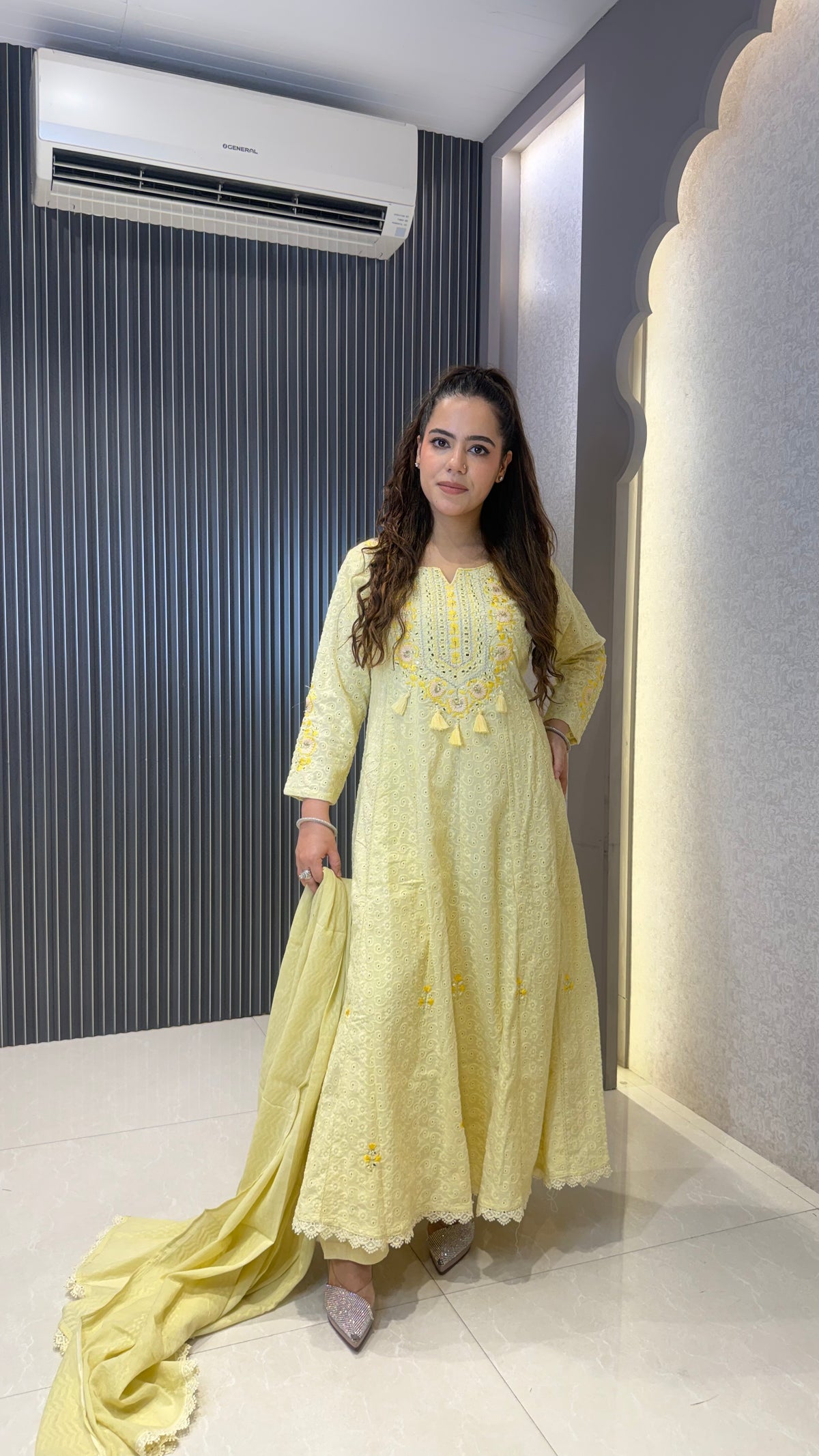 Women's Schiffli Suit Set with Thread Embroidery | Elegant Ethnic Wear |