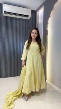 Women's Schiffli Suit Set with Thread Embroidery | Elegant Ethnic Wear |
