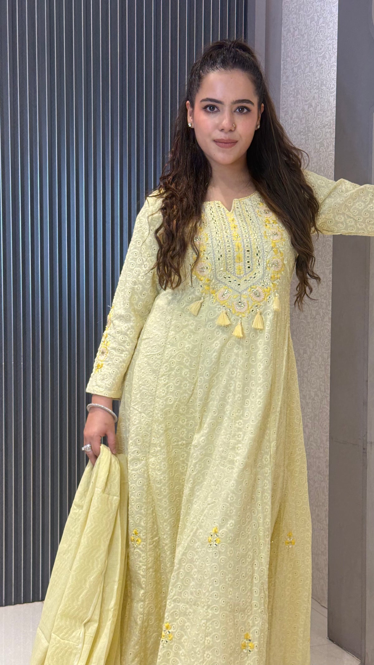 Women's Schiffli Suit Set with Thread Embroidery | Elegant Ethnic Wear |