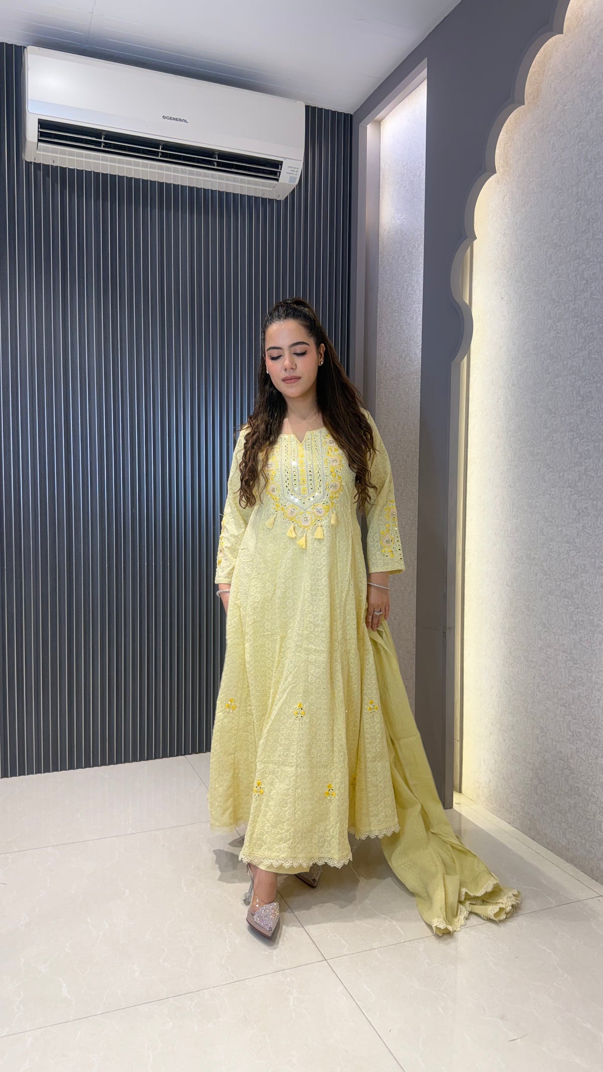 Women's Schiffli Suit Set with Thread Embroidery | Elegant Ethnic Wear |