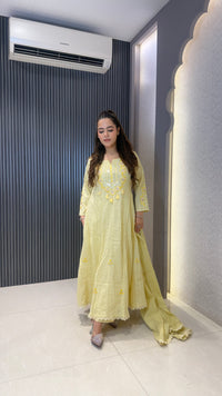 Women's Schiffli Suit Set with Thread Embroidery | Elegant Ethnic Wear |