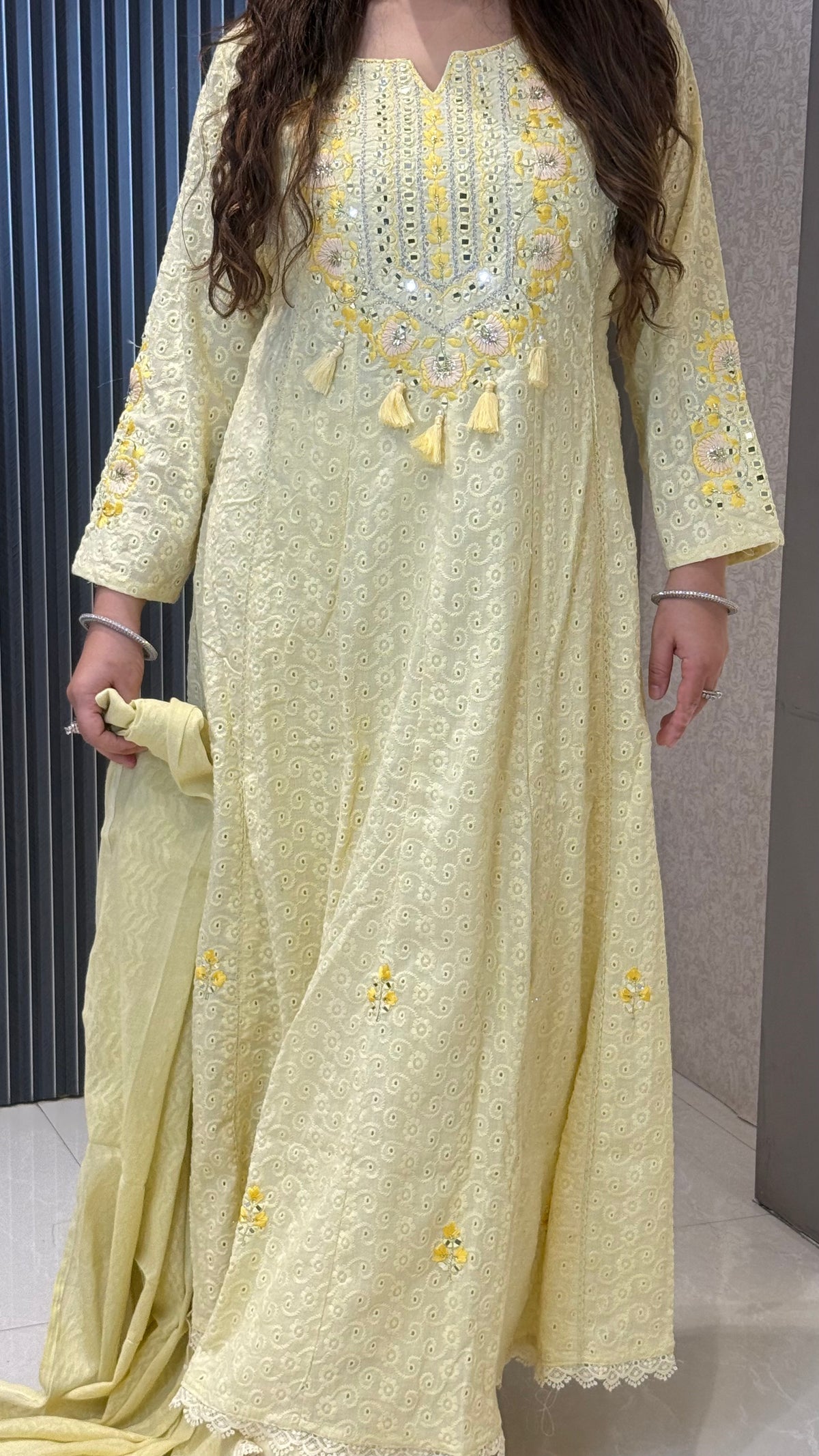 Women's Schiffli Suit Set with Thread Embroidery | Elegant Ethnic Wear |