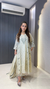 Women's Mul Chanderi Suit Set with Thread Embroidery & Sequin Work | Elegant Ethnic Wear |