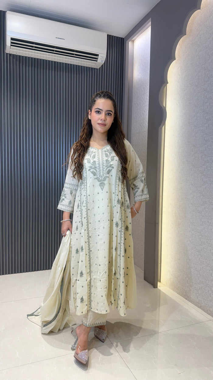 Women's Mul Chanderi Suit Set with Thread Embroidery & Sequin Work | Elegant Ethnic Wear |