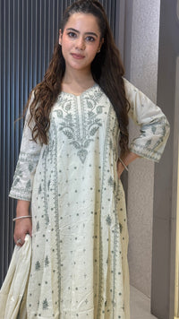 Women's Mul Chanderi Suit Set with Thread Embroidery & Sequin Work | Elegant Ethnic Wear |