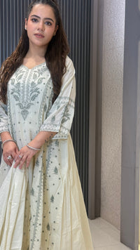Women's Mul Chanderi Suit Set with Thread Embroidery & Sequin Work | Elegant Ethnic Wear |