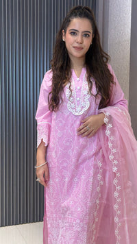 Women's Schiffli Suit Set with Thread Embroidery | Elegant Ethnic Wear |