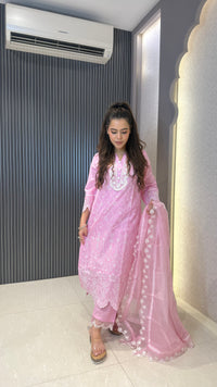 Women's Schiffli Suit Set with Thread Embroidery | Elegant Ethnic Wear |