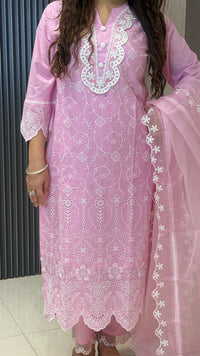 Women's Schiffli Suit Set with Thread Embroidery | Elegant Ethnic Wear |
