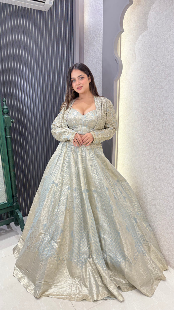 Pure Banarasi Silk Lehenga with Handwork Jacket