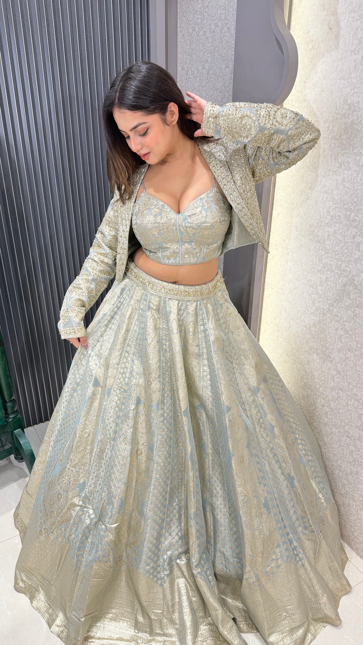 Pure Banarasi Silk Lehenga with Handwork Jacket