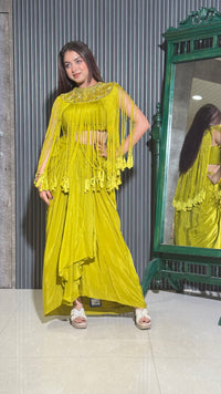 Elegant Crepe Indo-Western Ensemble with Tassel Accents