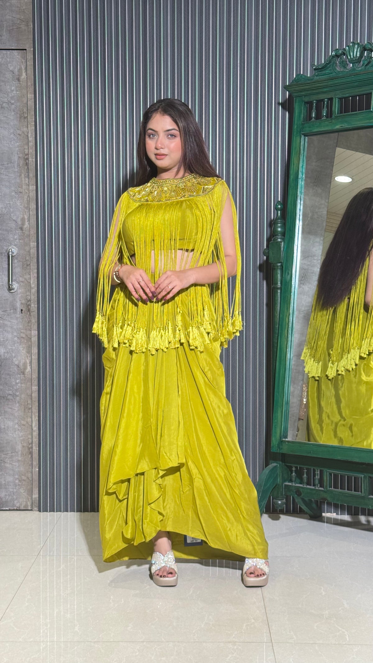 Elegant Crepe Indo-Western Ensemble with Tassel Accents