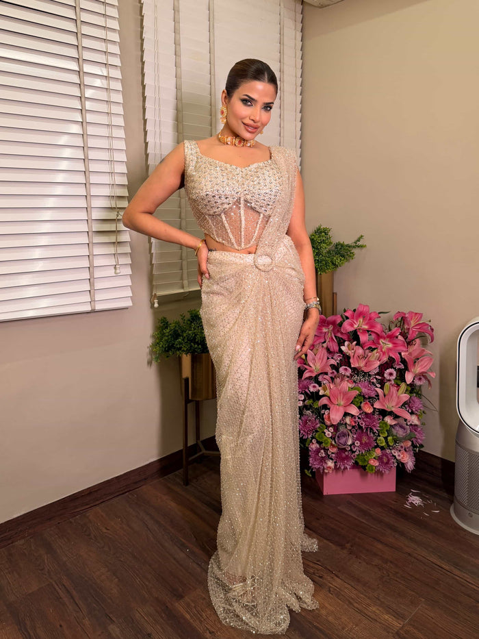 Handwork Blouse Drape Saree for Weddings & Parties