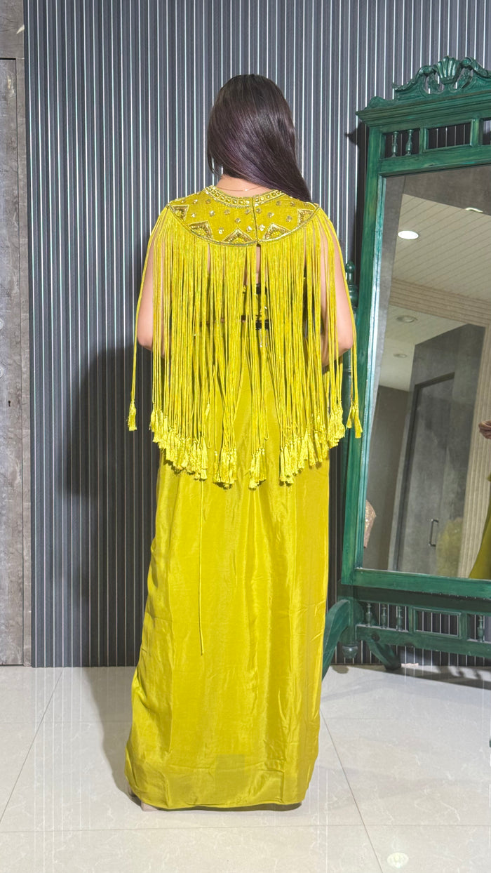 Elegant Crepe Indo-Western Ensemble with Tassel Accents