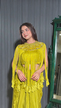 Elegant Crepe Indo-Western Ensemble with Tassel Accents
