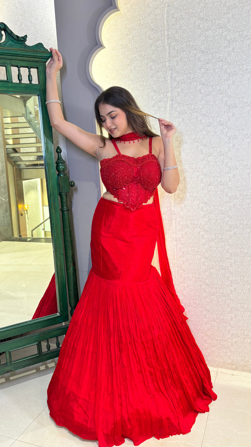 Chinon Fabric Lehenga with Handworked Corset Blouse –