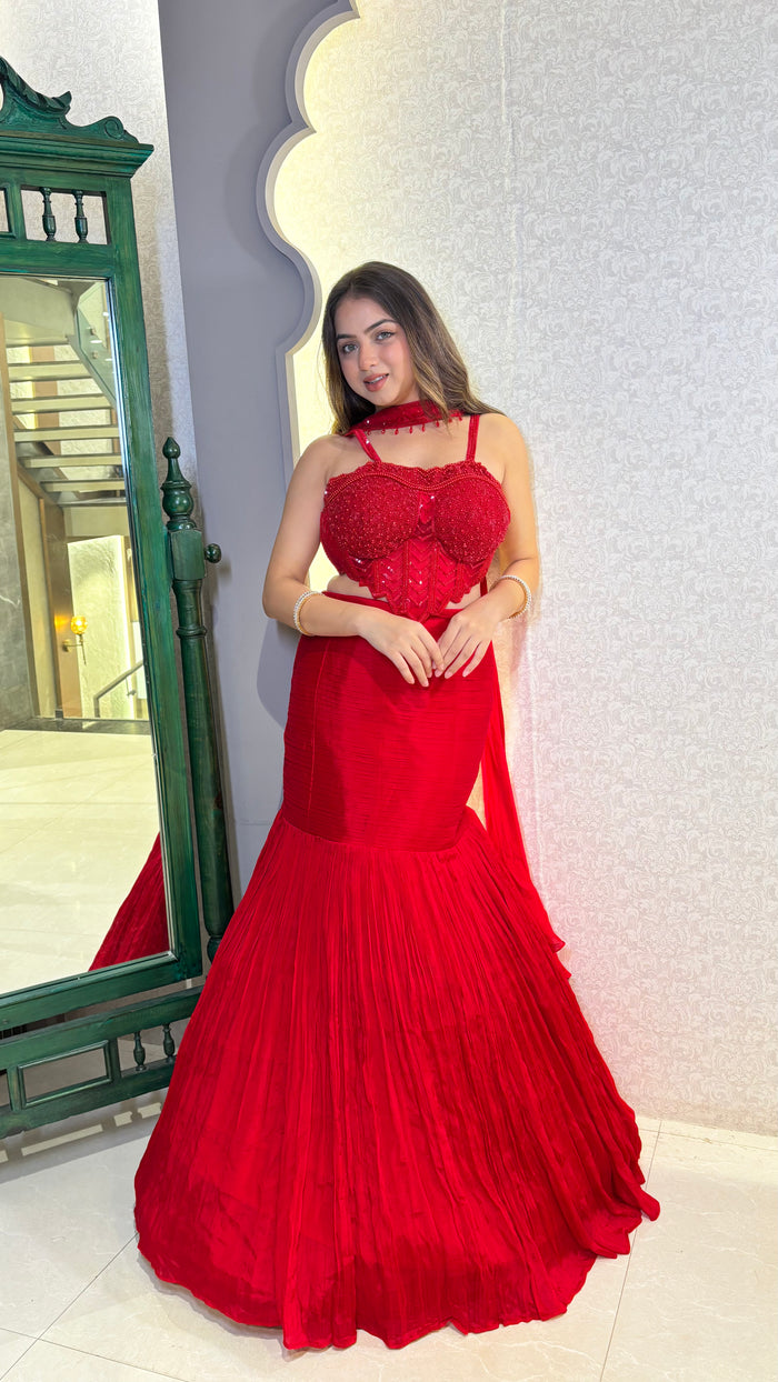 Chinon Fabric Lehenga with Handworked Corset Blouse –