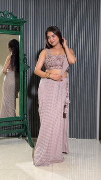 Elegant Pre-Draped Saree with Handcrafted Embroidered Blouse