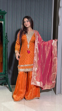 Ready-to-Wear Crushed Banarasi Shimmer Suit with Handcrafted Embellishments