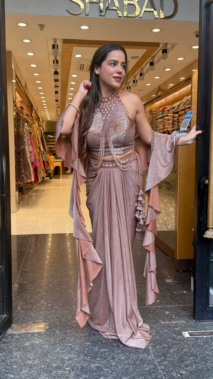 Elegant Handworked Blouse with Lycra Saree – Drape Collection