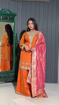 Ready-to-Wear Crushed Banarasi Shimmer Suit with Handcrafted Embellishments