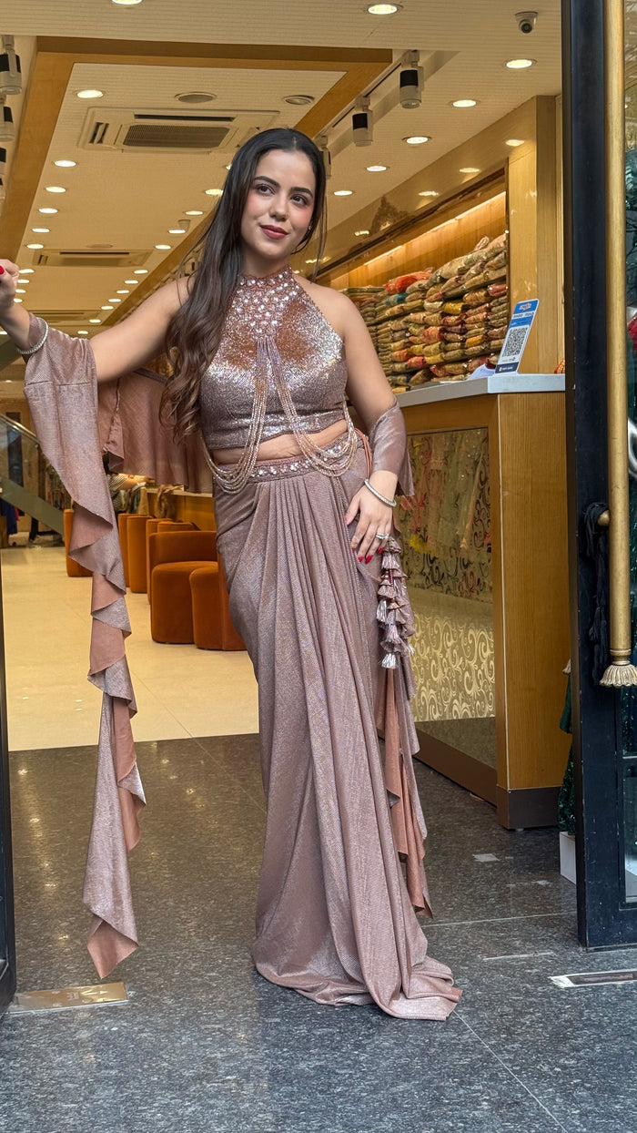 Elegant Handworked Blouse with Lycra Saree – Drape Collection