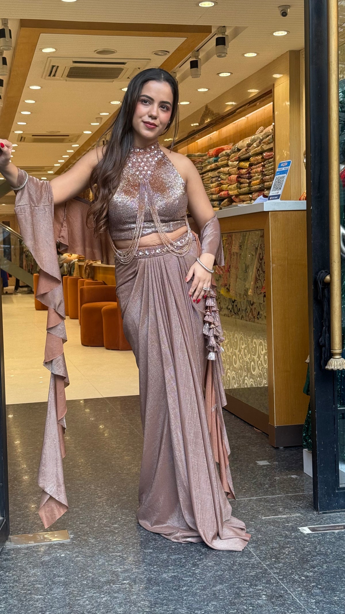 Elegant Handworked Blouse with Lycra Saree – Drape Collection