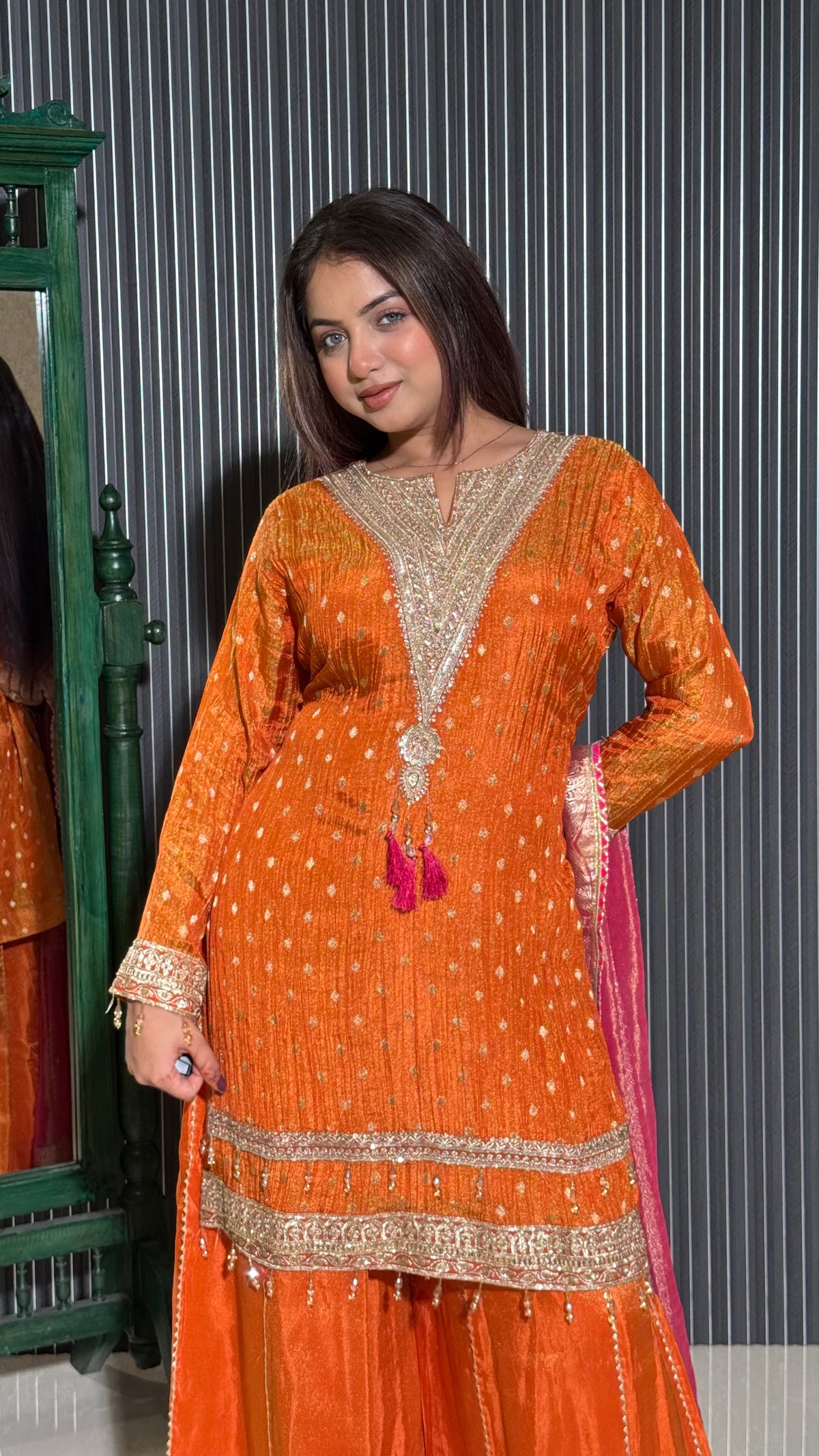 Ready-to-Wear Crushed Banarasi Shimmer Suit with Handcrafted Embellishments